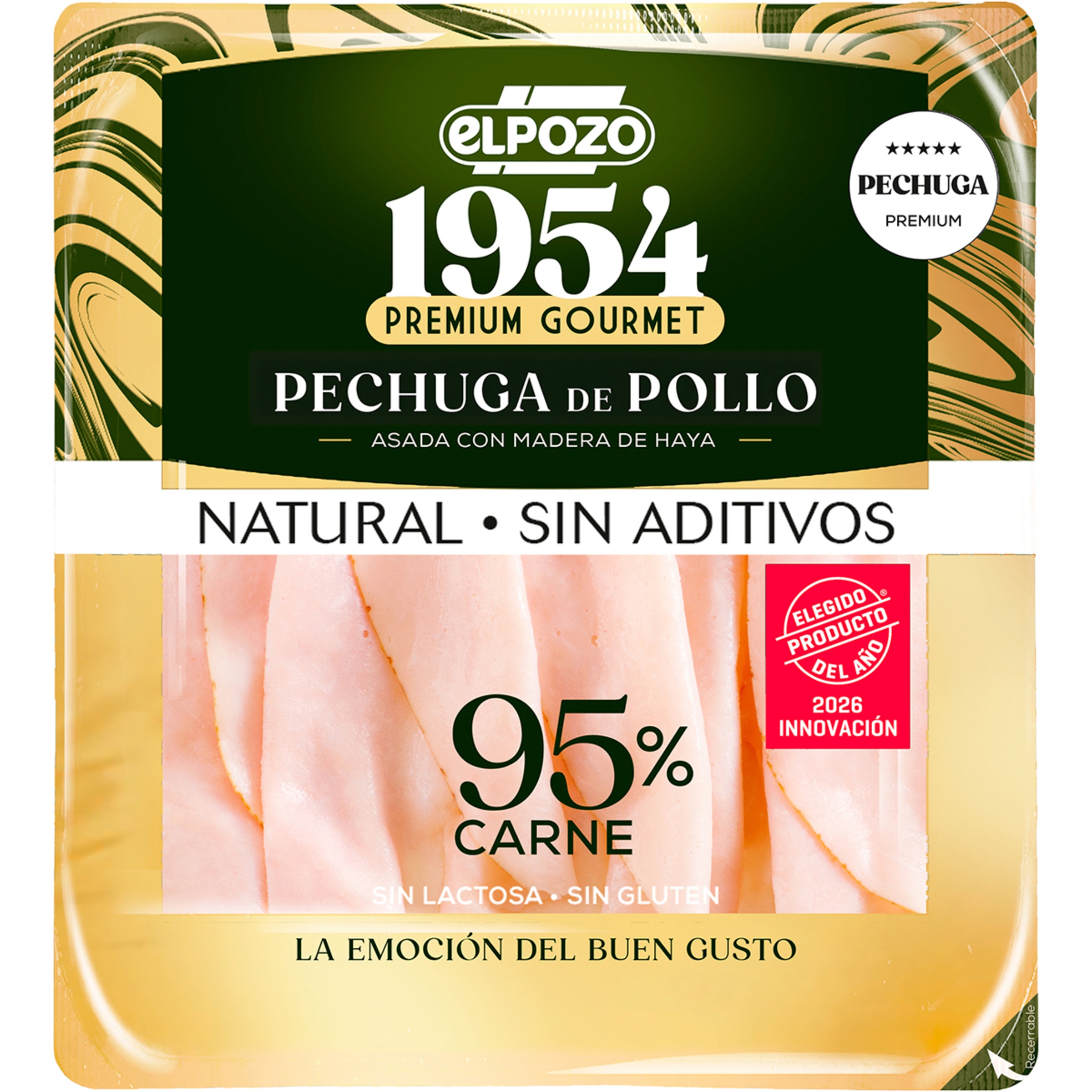 Edición 1954 Premium Gourmet pechuga de pollo asada con madera de haya natural envase sin aditivos en lonchas sin gluten sin lactosa envase 120 g