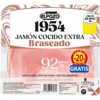 Edición 1954 jamón cocido extra braseado sabor ahumado raza Duroc en lonchas envase 120 g sin gluten sin lactosa - Elpozo