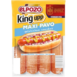 King upp maxi salchichas cocidas de pechuga de pavo sabor ahumado sin gluten 4 piezas envase 330 g - Elpozo