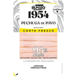Edición 1954 Corte Fresco pechuga de pavo en lonchas finas sin gluten sin lactosa envase 120 g - Elpozo
