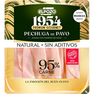 Edición 1954 Premium Gourmet pechuga de pavo asada con madera de haya envase natural sin aditivos en lonchas sin gluten sin lactosa envase 120 g - Elpozo