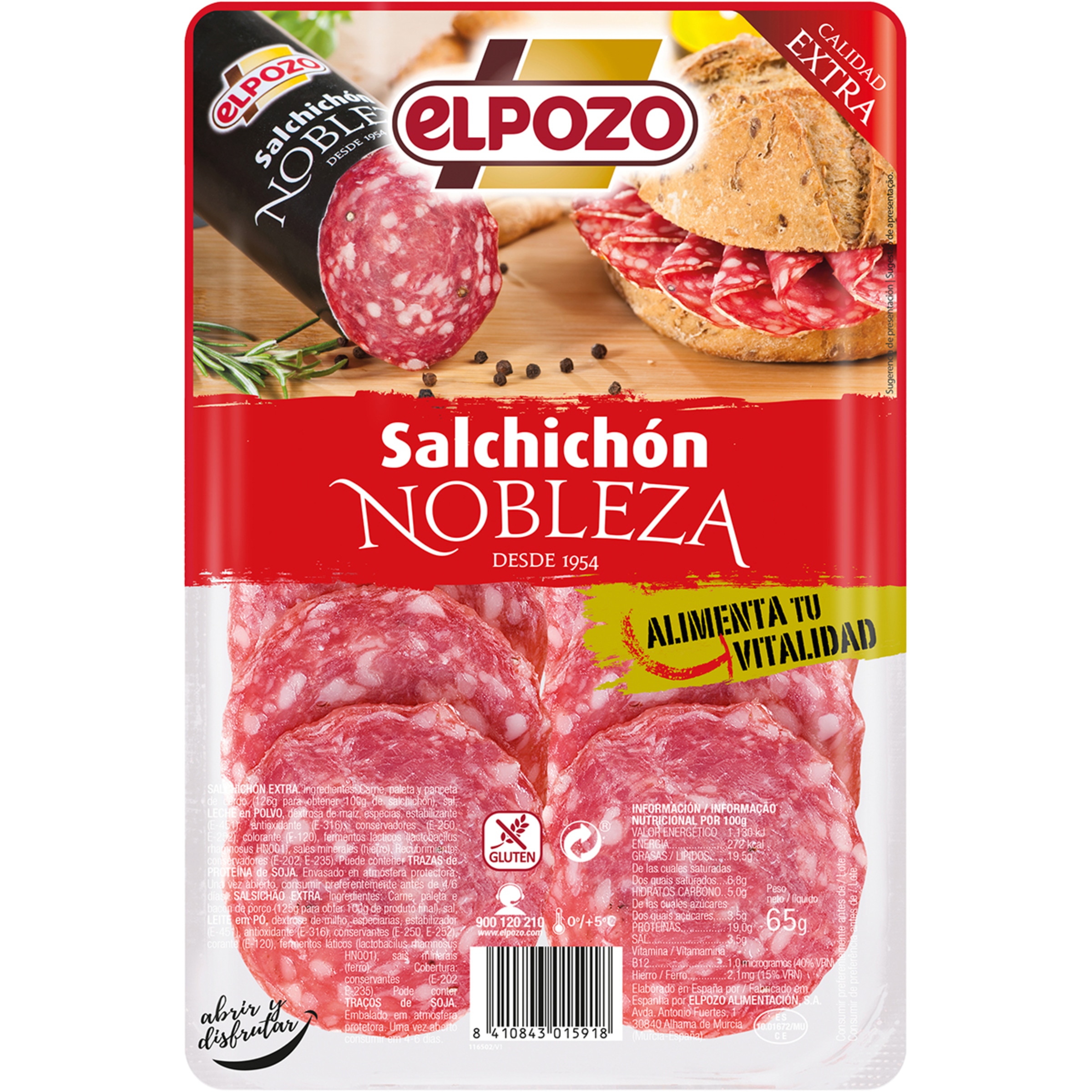 Nobleza salchichón extra en lonchas sin gluten envase 65 g