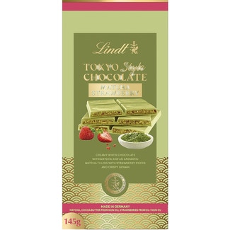 chocolate blanco con té matcha y trozos de fresa estilo Tokio tableta 145 g - Lindt
