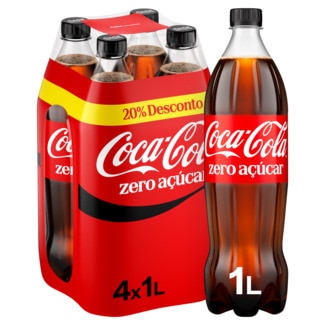 Refrigerante com Gás Zero Açúcar Pack 4 unidades garrafa 1 L - Coca-cola