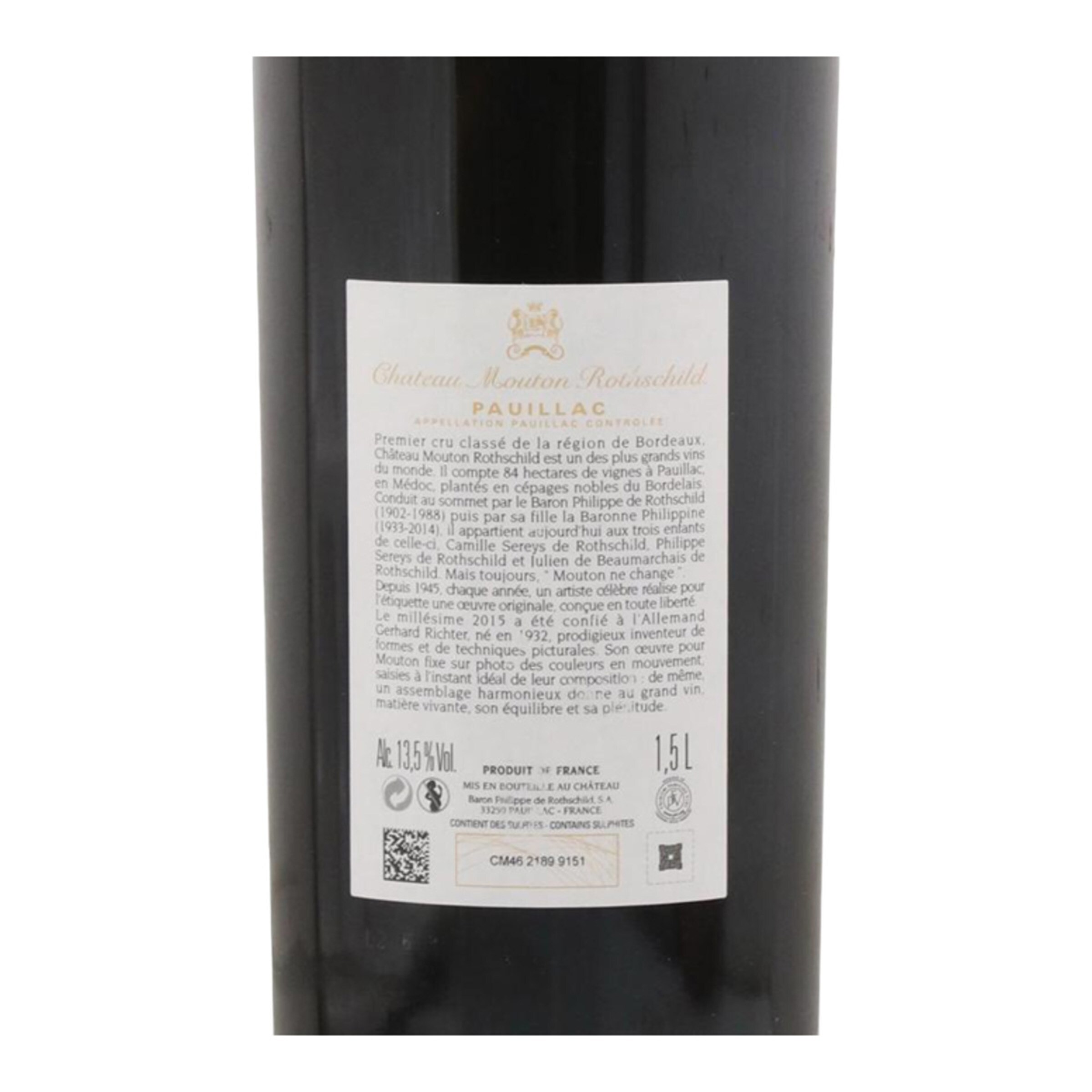 Vino tinto Château Mouton Rothschild 2015 Burdeos Mágnum 2