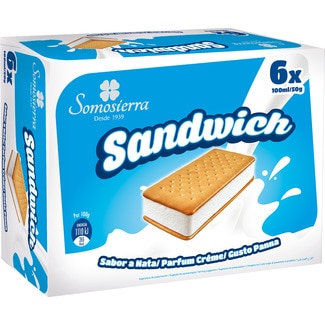 sándwich de helado sabor a nata 6 unidades estuche 600 ml - Somosierra