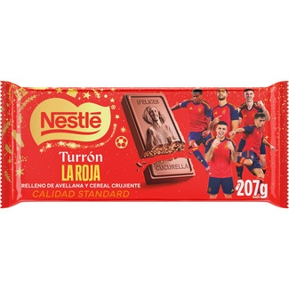 turrón de chocolate relleno de avellana y cereal crujiente La Roja calidad standard tableta 207 g - Nestle