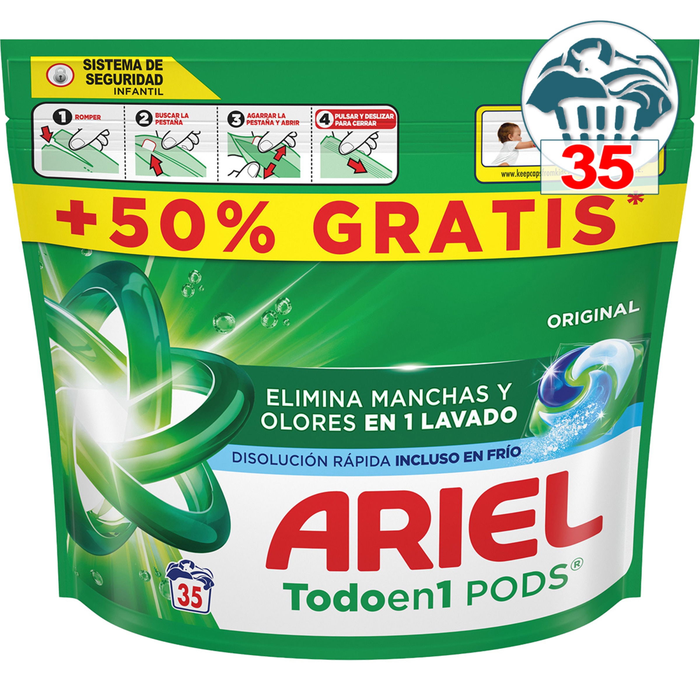 detergente cápsulas Original Todo en 1 Pods bolsa 35 capsulas