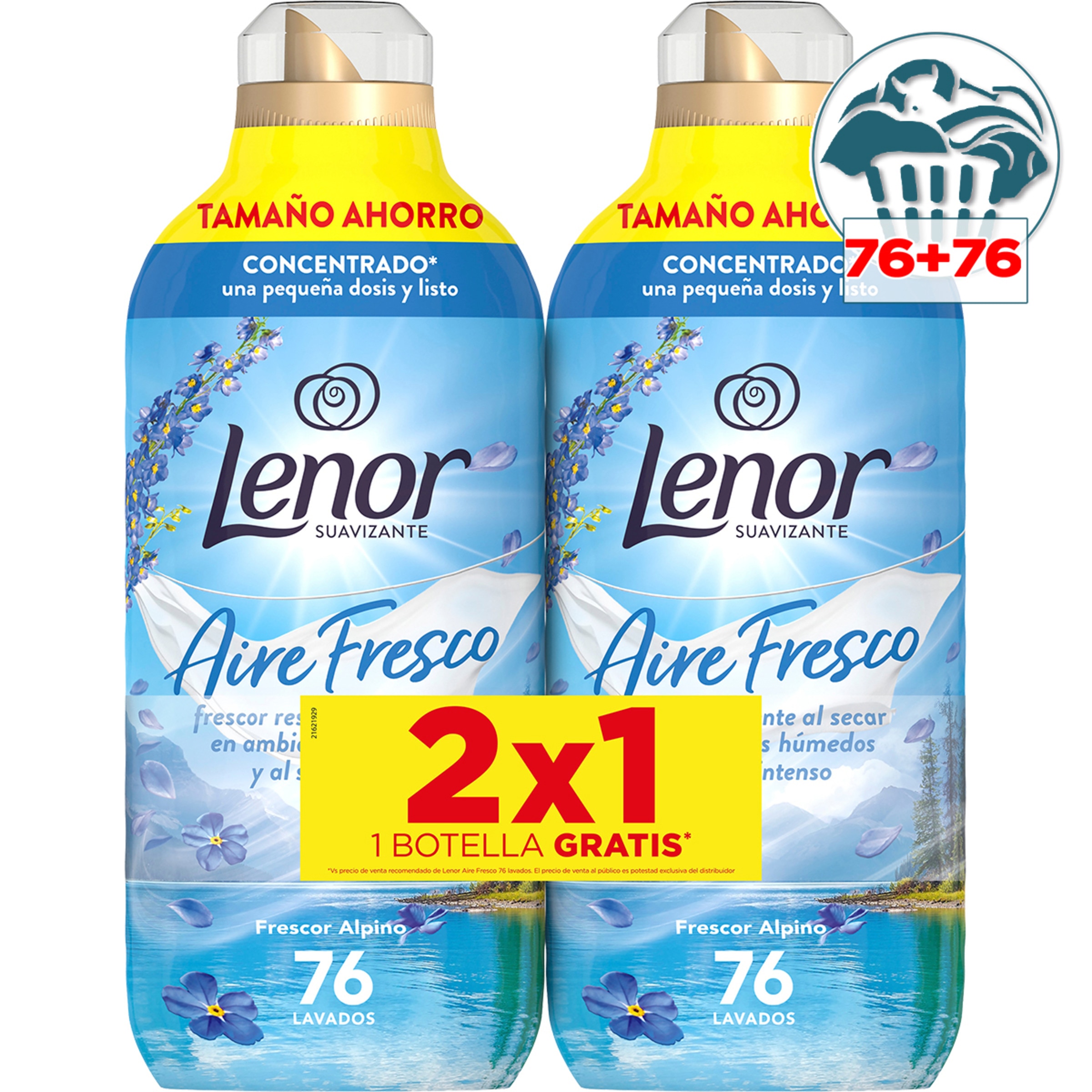 suavizante concentrado Aire Fresco Frescor Alpino pack 2 botellas 76 dosis