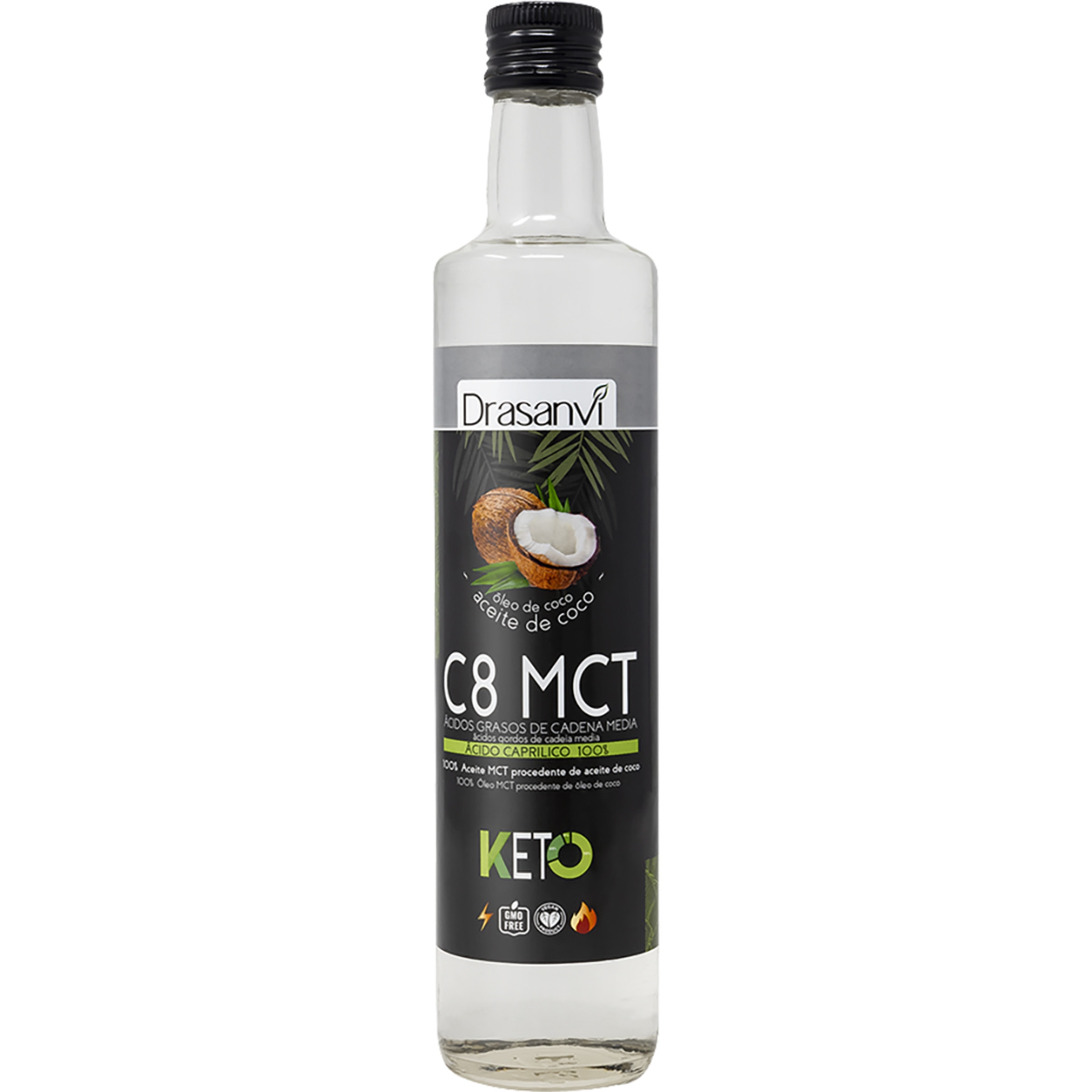 aceite de coco puro C8 100% MCT Keto sin gluten botella 500 ml