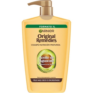 champú Nutritición ProfundaAceite de Aguacate y Manteca de Karité dosificador 1 l para cabello muy seco o encrespado - Original Remedies