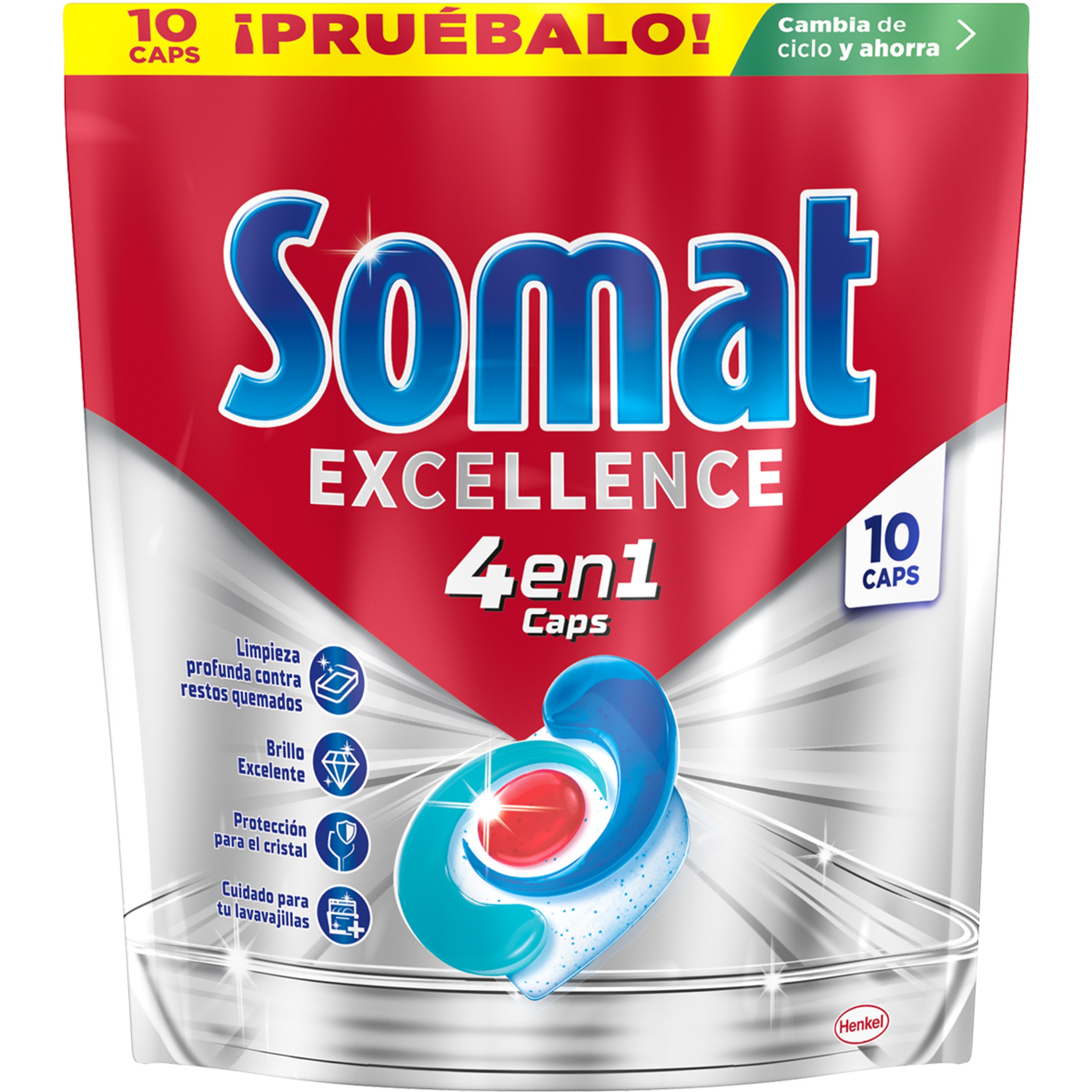 detergente lavavajillas Excellence 4 en 1 Caps bolsa 10 dosis