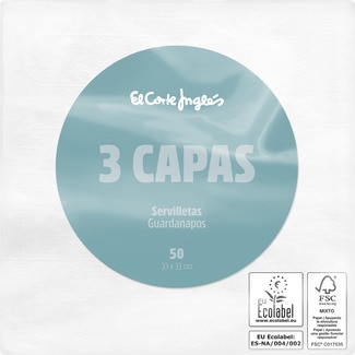 servilletas blancas 3 capas 33x33 cm paquete 50 unidades - El Corte Ingles