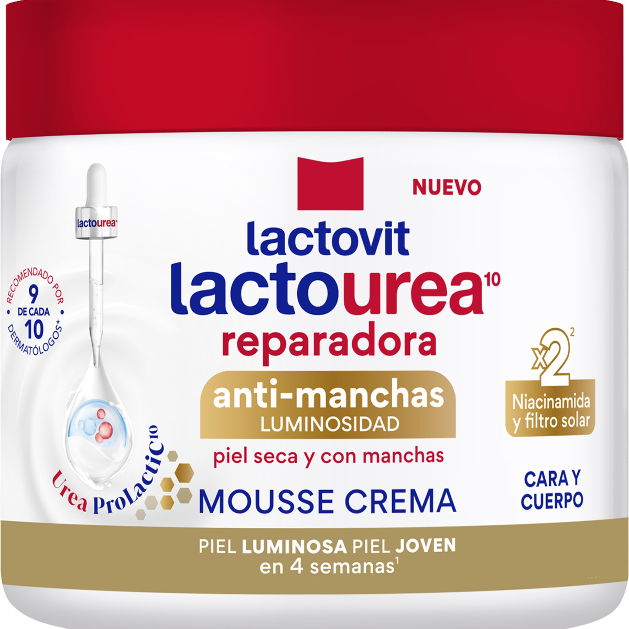 crema corporal mousse Lactourea reparadora anti-manchas Urea ProLactic10 tarro 400 ml para piel seca y con manchas