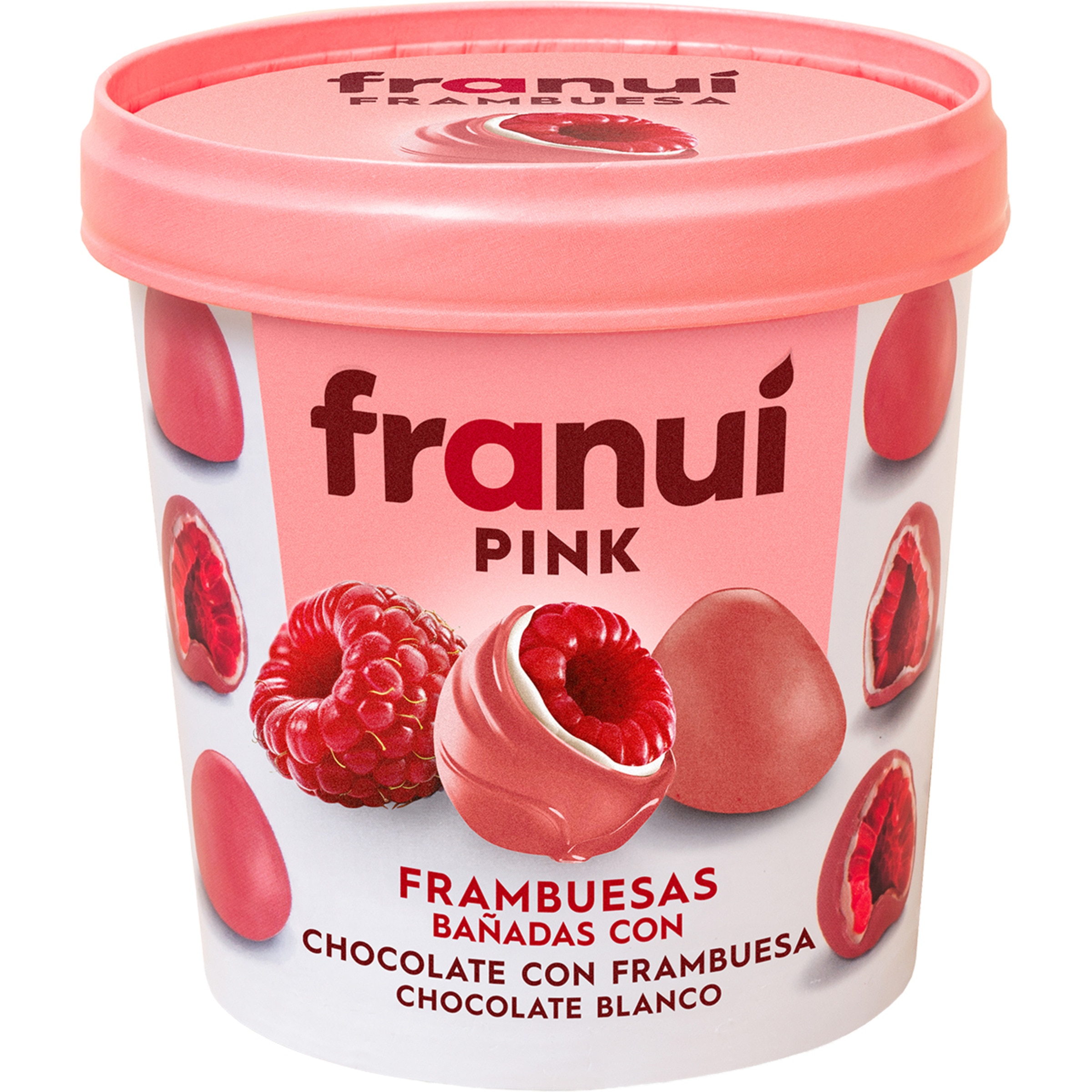frambuesas recubiertas con chocolate blanco y frambuesa sin gluten tarrina 150 g