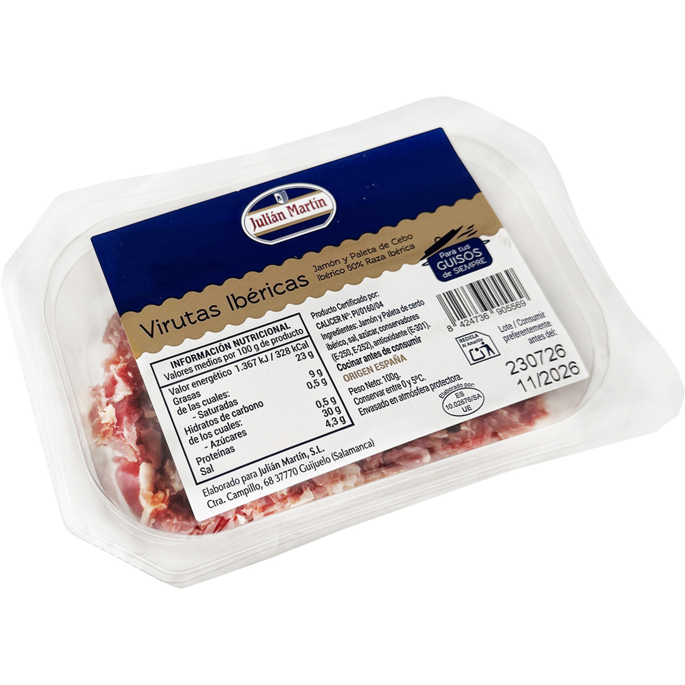 virutas ibéricas envase 100 g jamón y paleta de cebo ibérica 50% raza ibérica