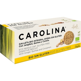 Bio galleta integral de avena ecológica con jengibre, quinoa y canela sin gluten estuche 115 g - Carolina
