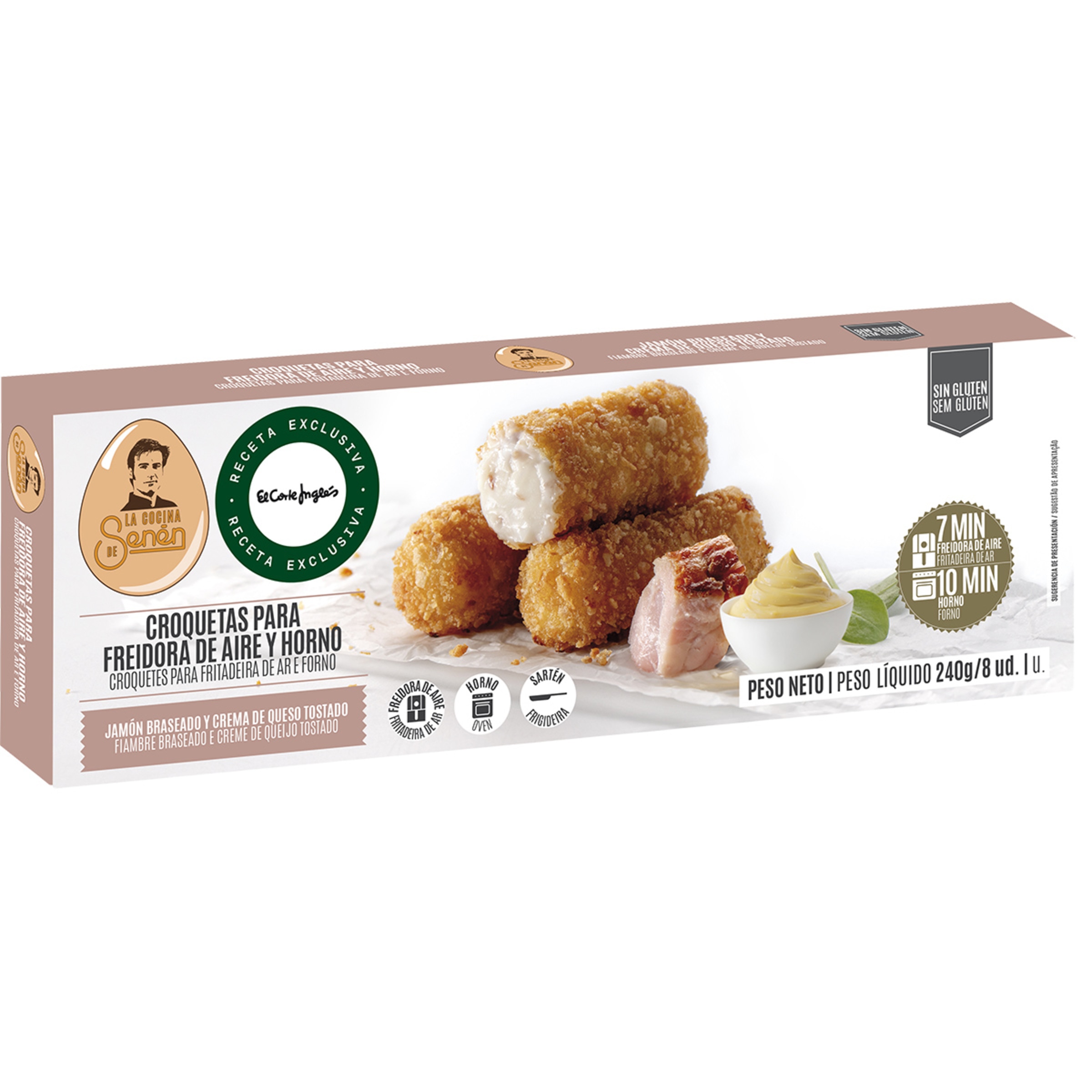 croqueta de jamón braseado y crema de queso tostado sin gluten estuche 240 g receta exclusiva para El Corte Inglés especial para freidora de aire y horno