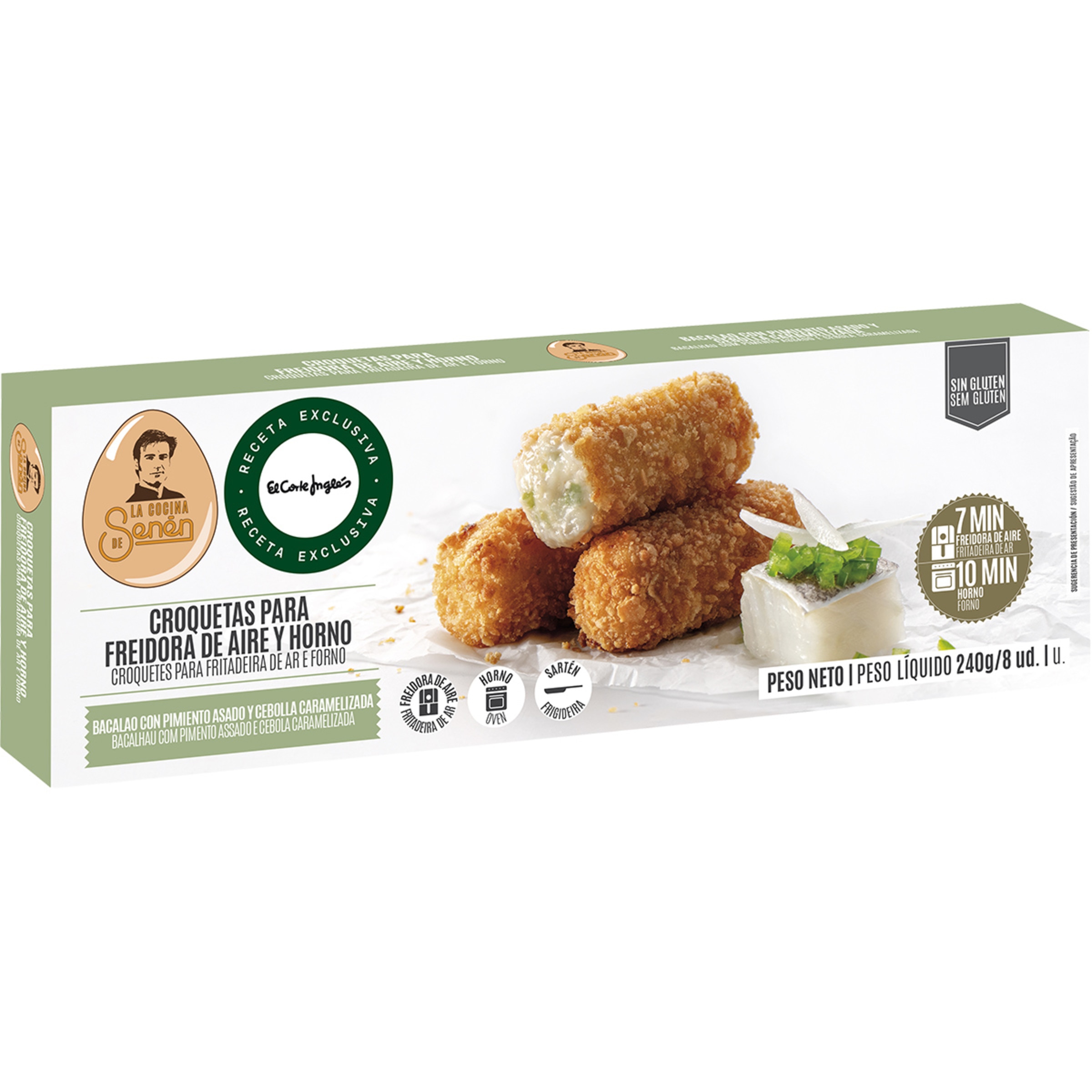 croqueta de bacalao con pimiento asado y cebolla caramelizada sin gluten estuche 240 g receta exclusiva para El Corte Inglés especial para freidora de aire y horno