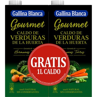 Gourmet caldo de verduras de la huerta de Hermanos Torres brik 1 l + 1l de caldo de verduras de la huerta gratis - Gallina Blanca