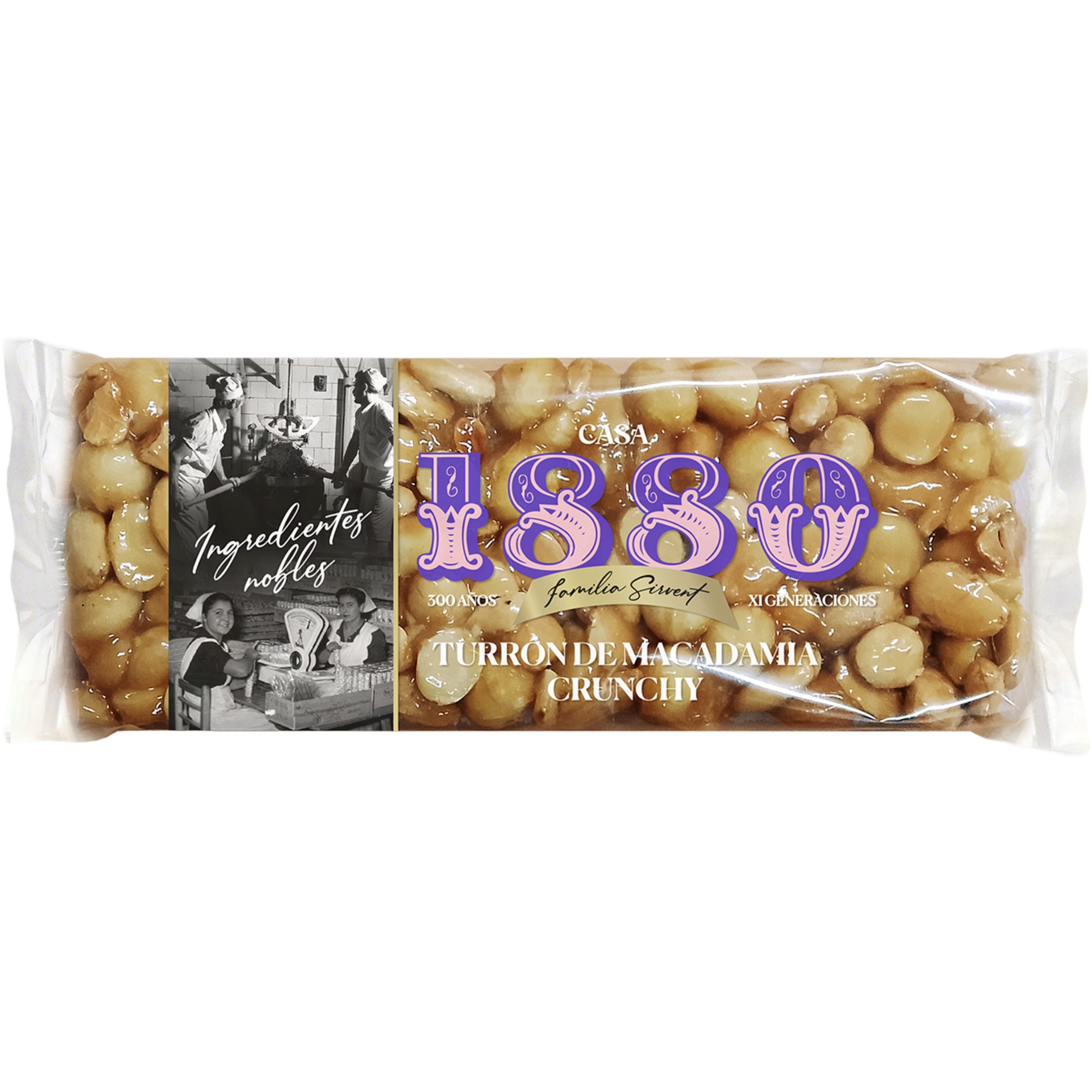 Ingredientes Nobles turrón de nueces de macadamia y almendras crujientes Calidad Artesana estuche 230 g sin gluten