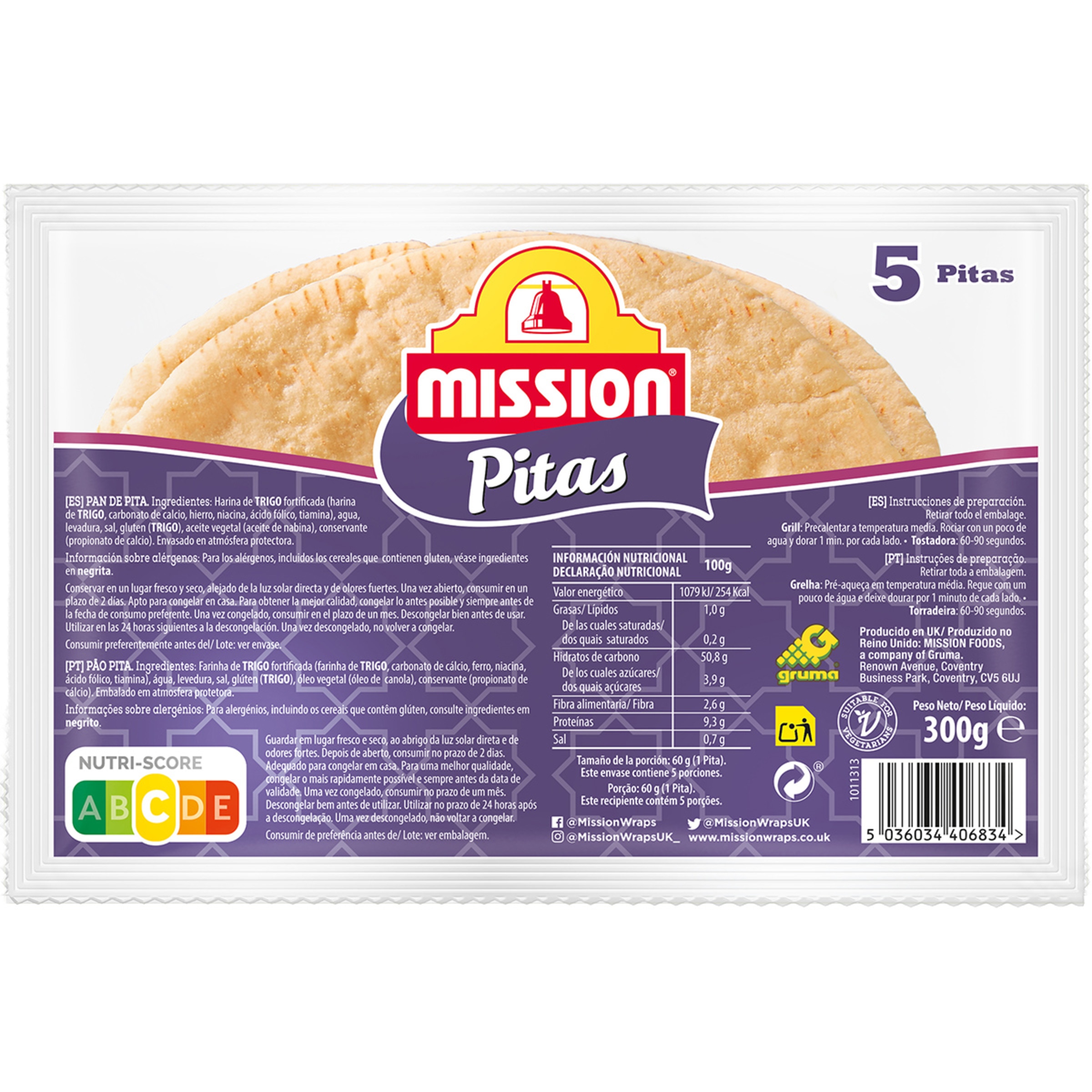 pan de pita 5 unidades envase 600 g