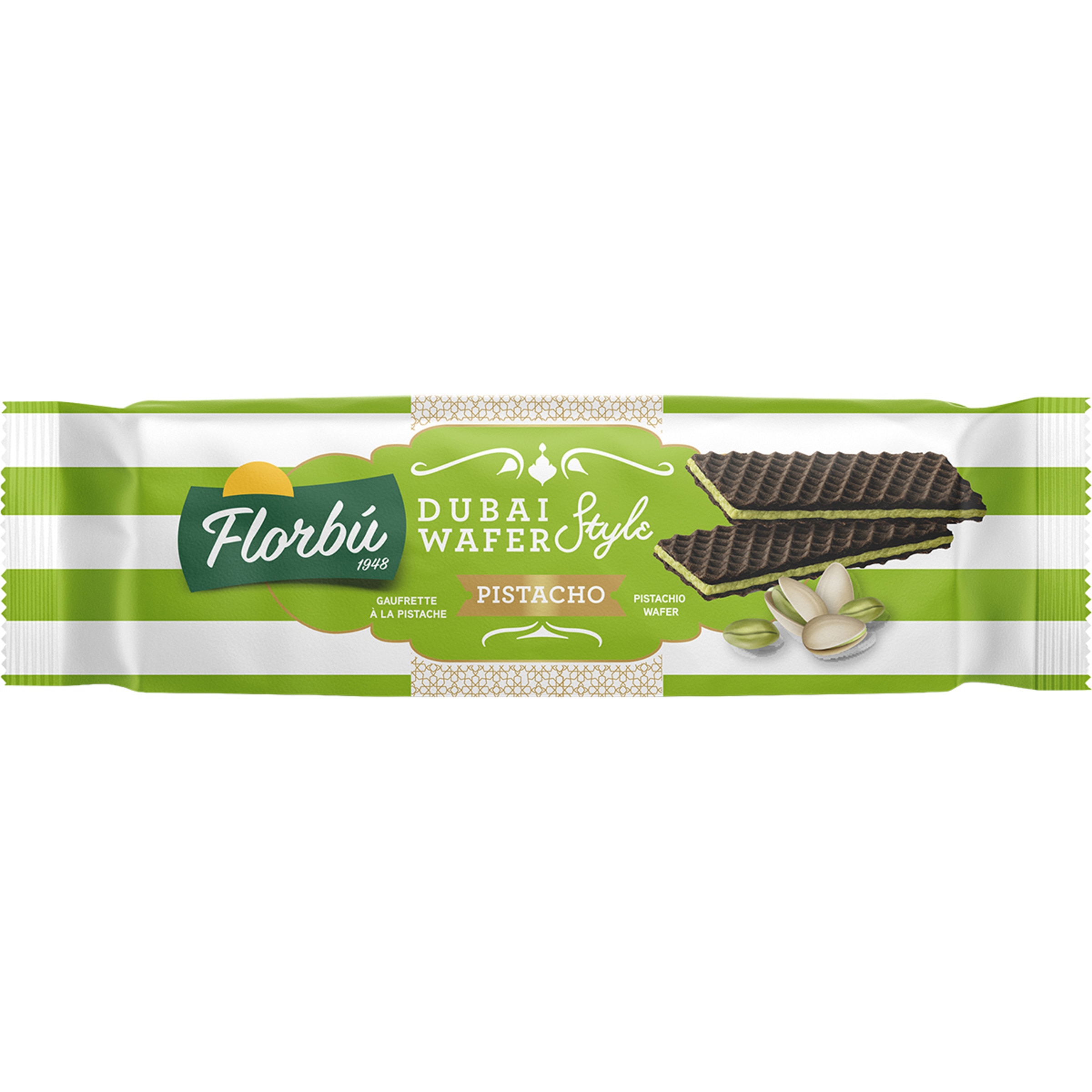 galletas de barquillo rellenas de crema de pistacho estilo Dubai paquete 110 g
