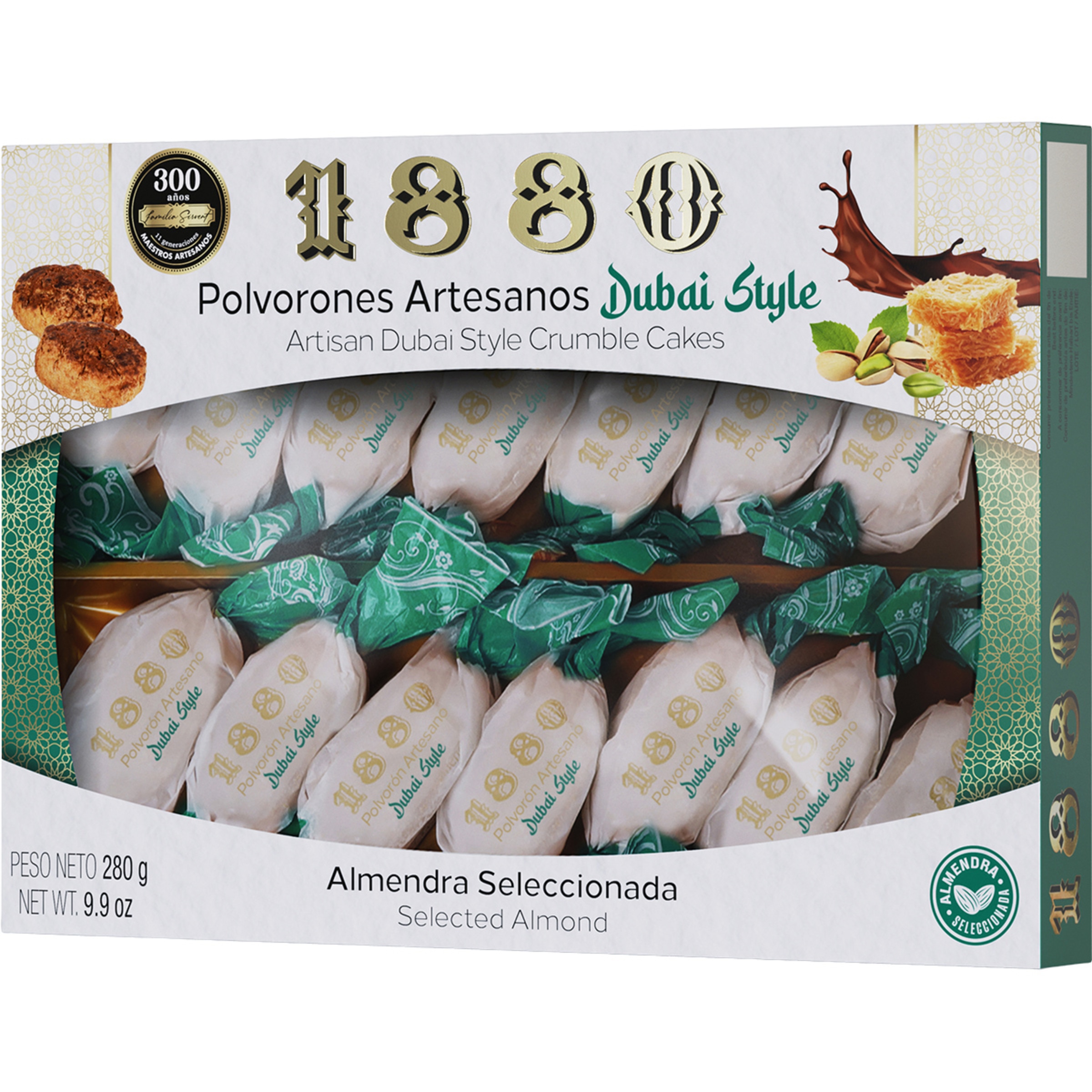 polvornes artesanos estilo Dubai con almendra seleccionada estuche 280 g