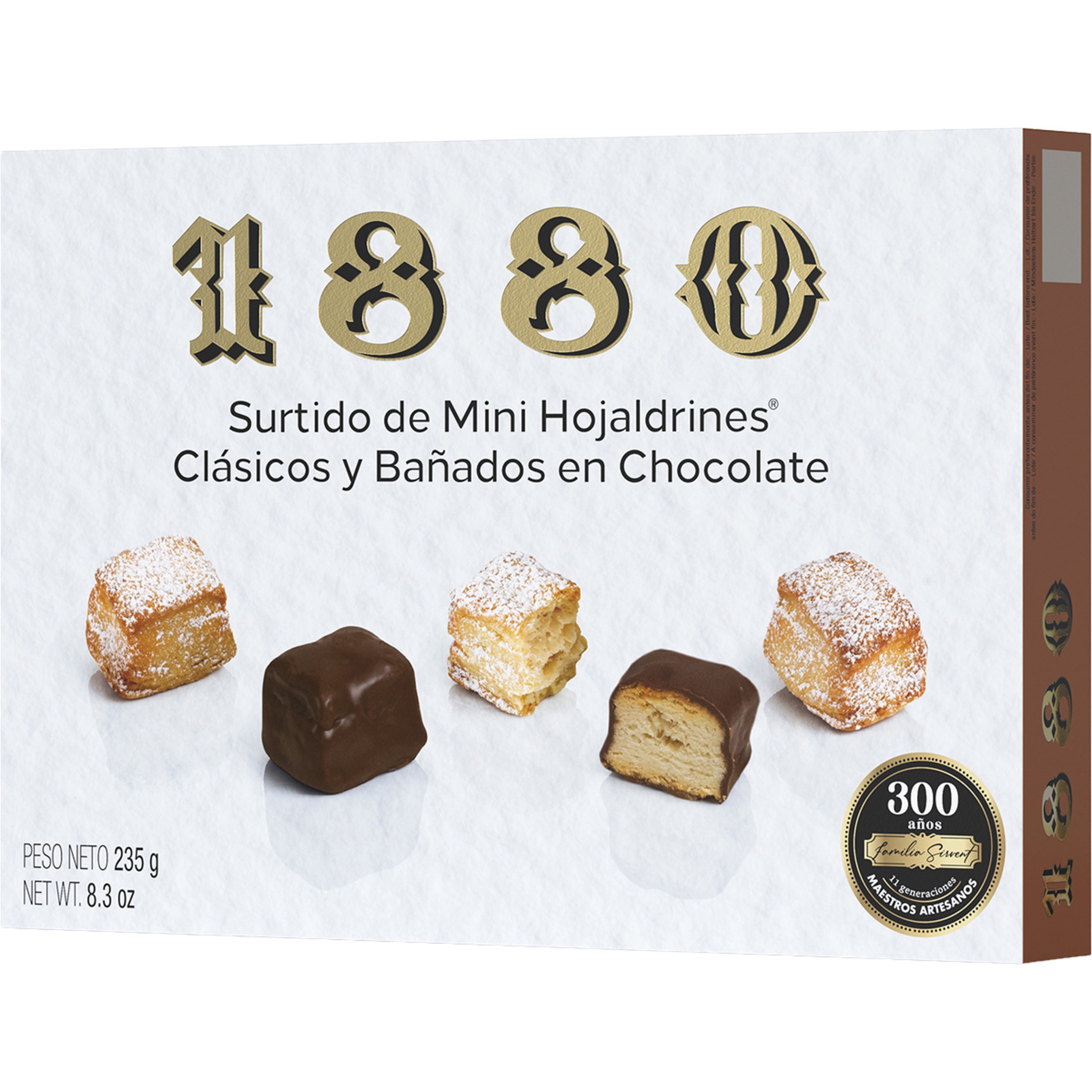 surtidos de mini hojaldrines clásicos y bañados en chocolate estuche 235 g