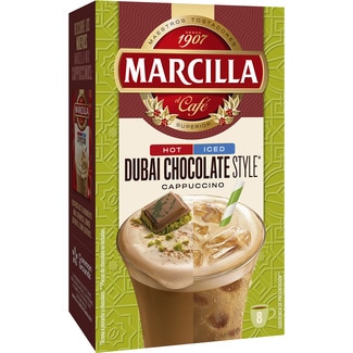 café soluble Cappuccino Dubai chocolate style Hot / Ice en sobres estuche 8 unidades - Marcilla