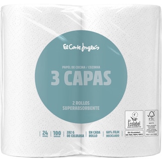 papel de cocina súper absorbente 3 capas paquete 2 rollos - El Corte Ingles