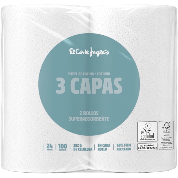 papel de cocina súper absorbente 3 capas paquete 2 rollos