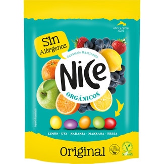 caramelo masticable orgánico de limón, uva, naranja, manzana y fresa sin gluten y vegano bolsa 105 g - Nice