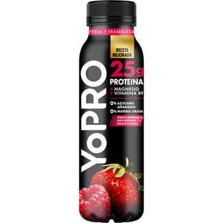 proteínas líquido con fresa y frambuesa desnatado 0% m.g. 0% azúcares añadidos sin gluten sin lactosa botella 300 g - Danone Yopro