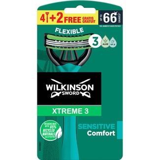 Xtreme 3 maquinilla de afeitar desechable Sensitive Comfort bolsa 4 unidades + 2 unidades gratis - Wilkinson