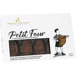 Pastitas de cacao tipo petit four rellenas de crema de avellana estuche 300 g - Biscotti Tsoungari