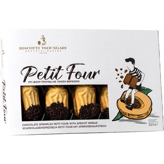 pastita petit four con chocolate y rellena de mermelada de albaricoque estuche 330 g - Biscotti Tsoungari
