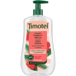 champú Fuerza y Brillo para cabello debilitado y quebradizo con aceite de ricino dosificador 600 ml - Timotei
