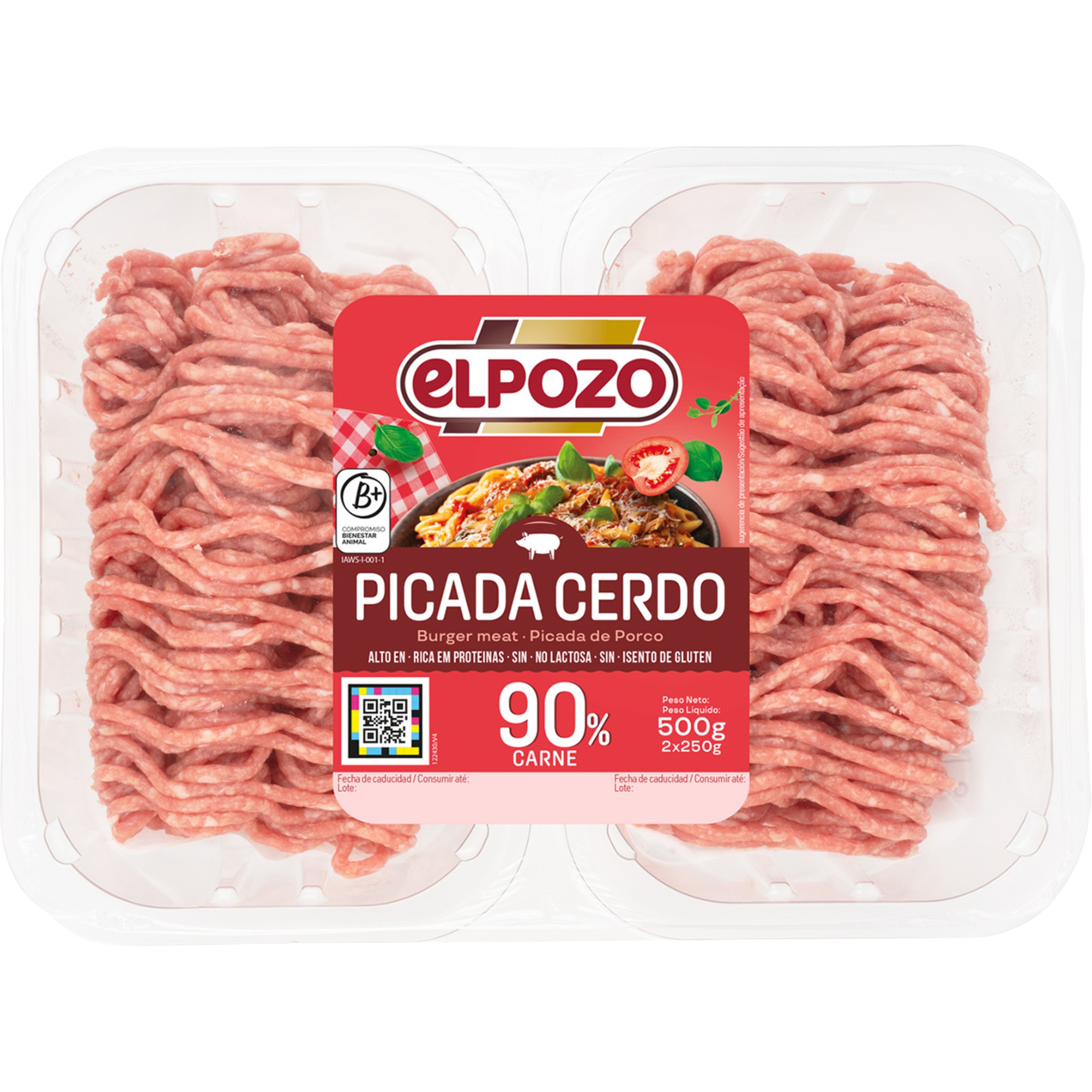 burger meat picada de cerdo con 90% de carne bipack bandeja 2x250 g sin gluten y sin lactosa
