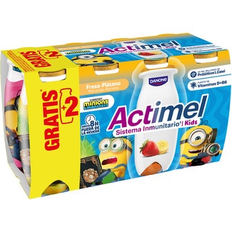 L. Casei con fresa y plátano sin gluten pack 6 unidades 100 g - Danone Actimel
