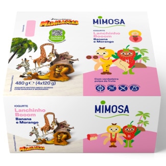 Iogurte Fruta Batida Morango e Banana Lanchinho Booom Pack 4 embalagem 125 g - Mimosa