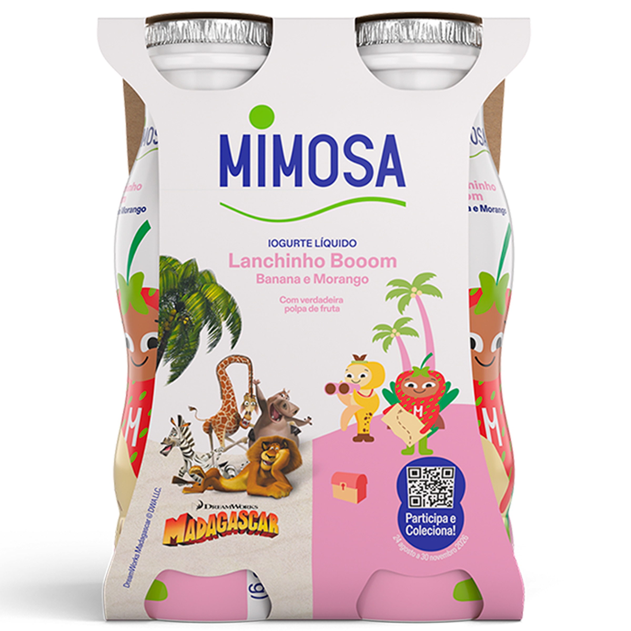 Iogurte Líquido Lanchinho Bom Banana e Morango Pack 4 unidades embalagem 151 ml