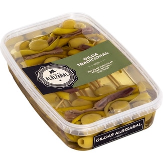 gildas de guindillas ácidas, anchoa y aceitunas envase 250 g - Albizabal