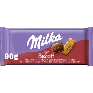 Lotus Biscoff chocolate con leche de los Alpes con trozos de galletas tableta 90 g - Milka
