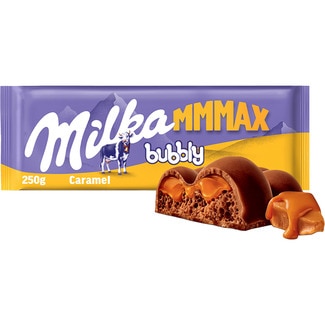 MMMAX Bubbly chocolate con leche relleno de caramelo tableta 250 g - Milka