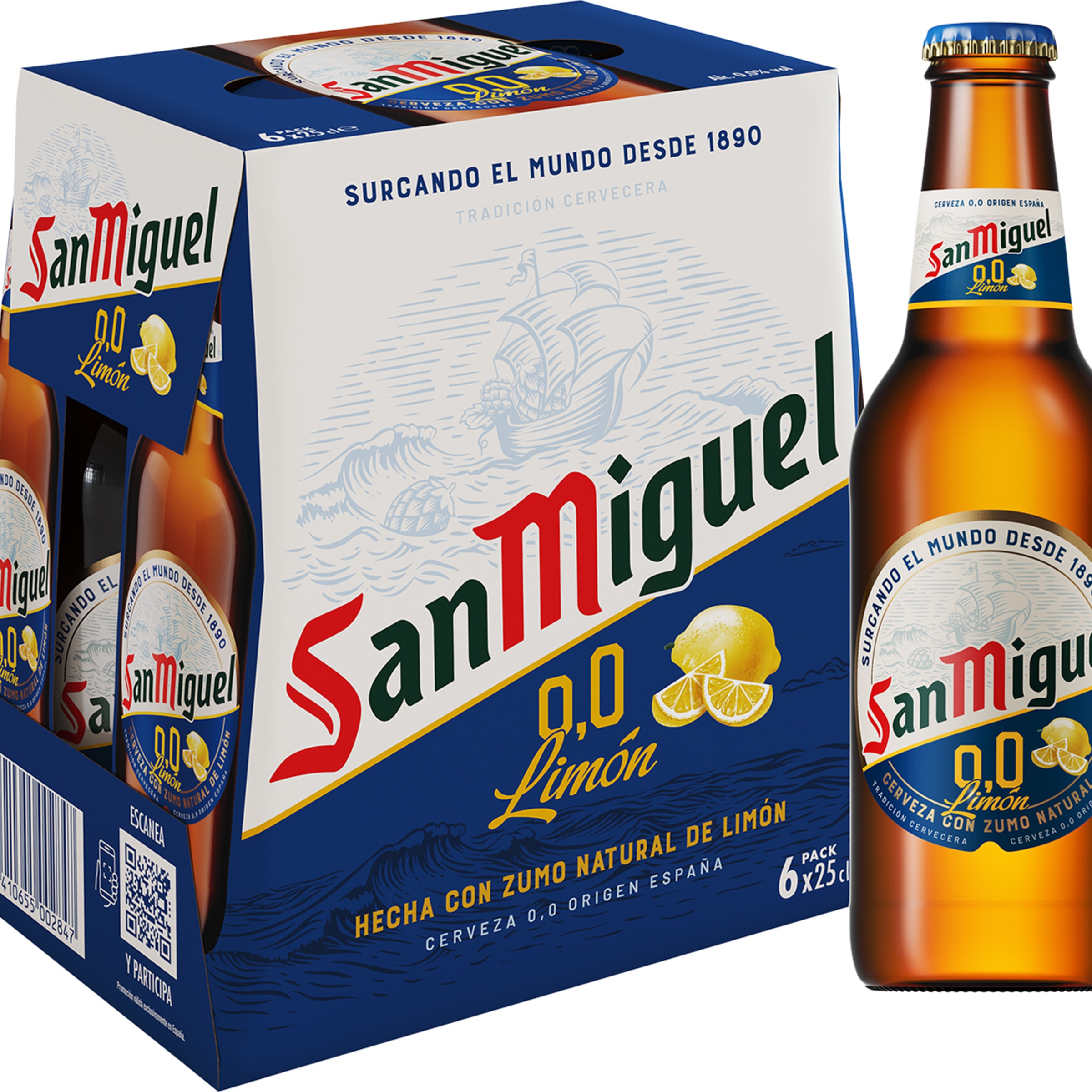 cerveza rubia sin alcohol Radler con zumo natural de limón pack 6 botellas 25 cl