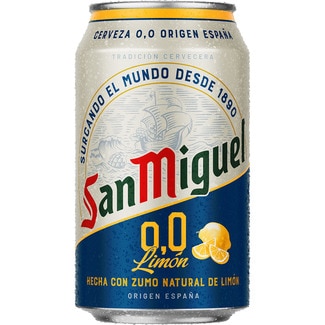 cerveza rubia sin alcohol Radler con zumo natural de limón lata 33 cl - San Miguel 0,0