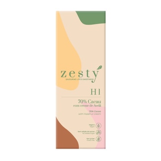 Chocolate Negro 70% Cacau com Creme de Avelã Vegan sem Açúcar Adicionado e sem Glúten embalagem 80 g - Zesty