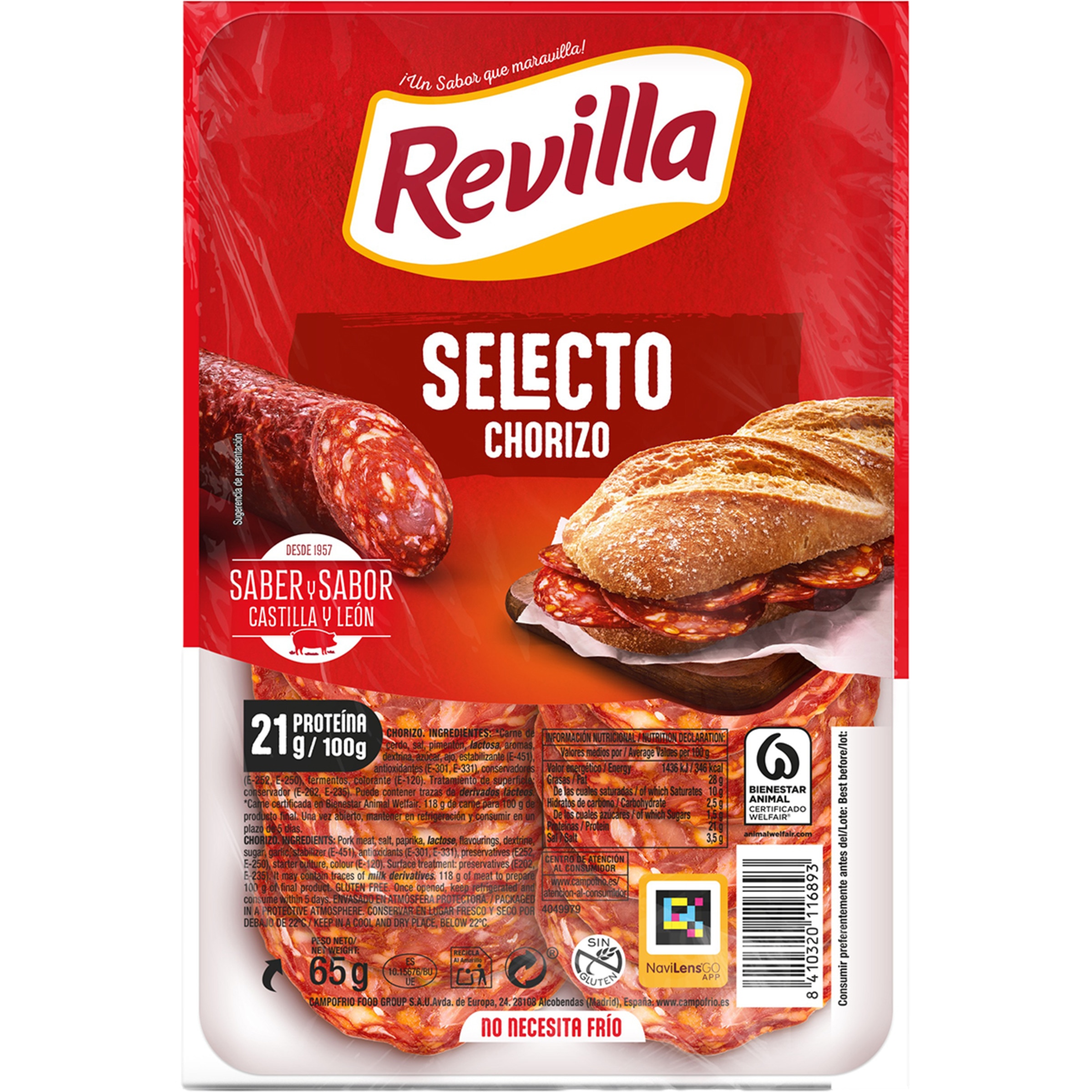 Selecto chorizo en lonchas sin gluten envase 65 g no necesita frío