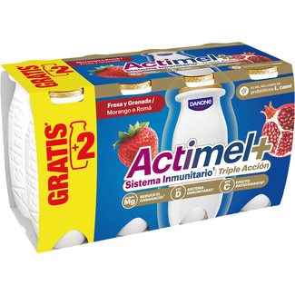 L. Casei con fresa y granada sin gluten pack 6 unidades 100 g - Danone Actimel